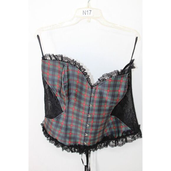 Adore Me Corset SZ 3X Black Lace Up Lingerie Overbust Bustier Plaid Holiday NWT - Picture 1 of 14